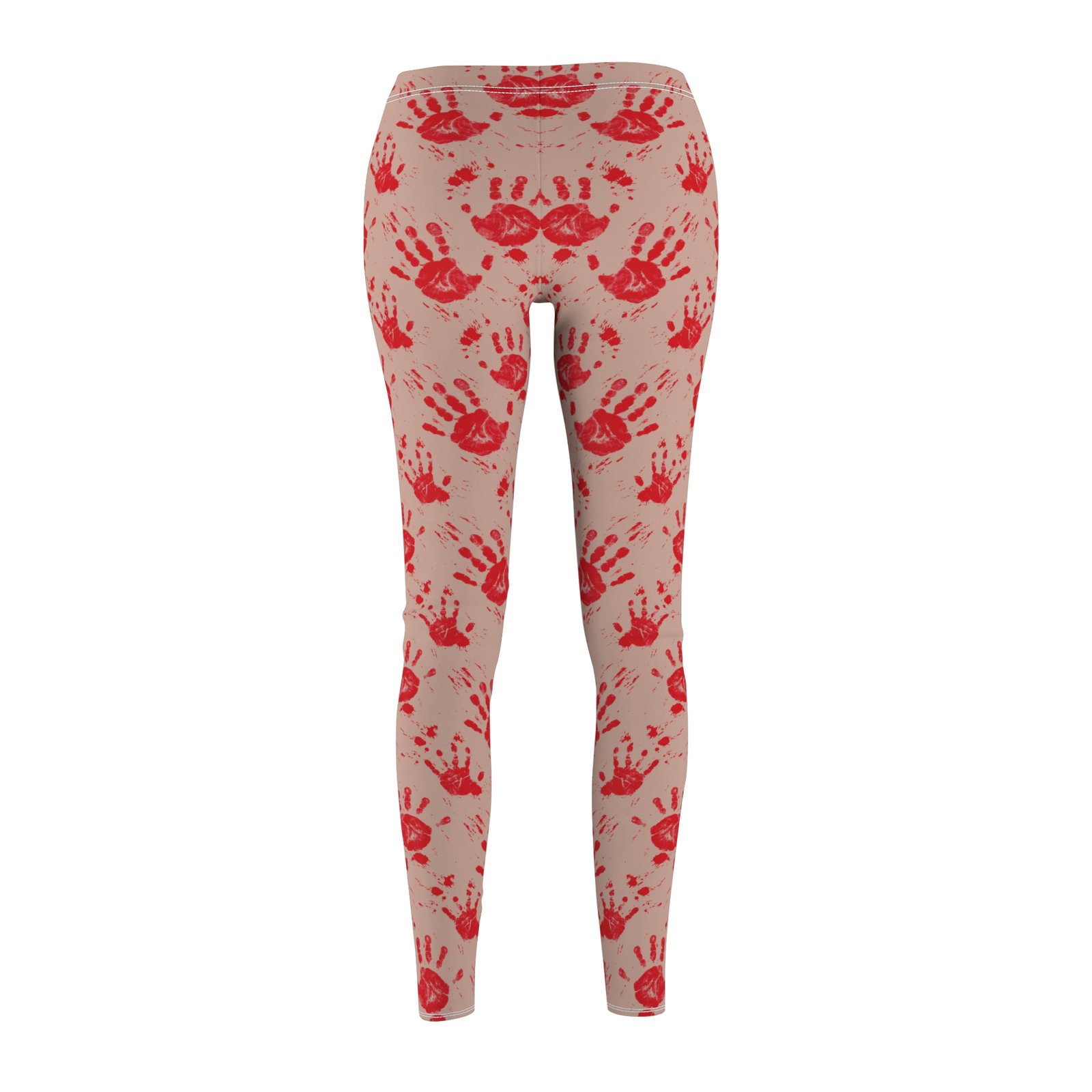 Women's Printed Leggings - Flesh Colored Background with Red Bloody Handprints Pattern - Yoga Pants - Image 5