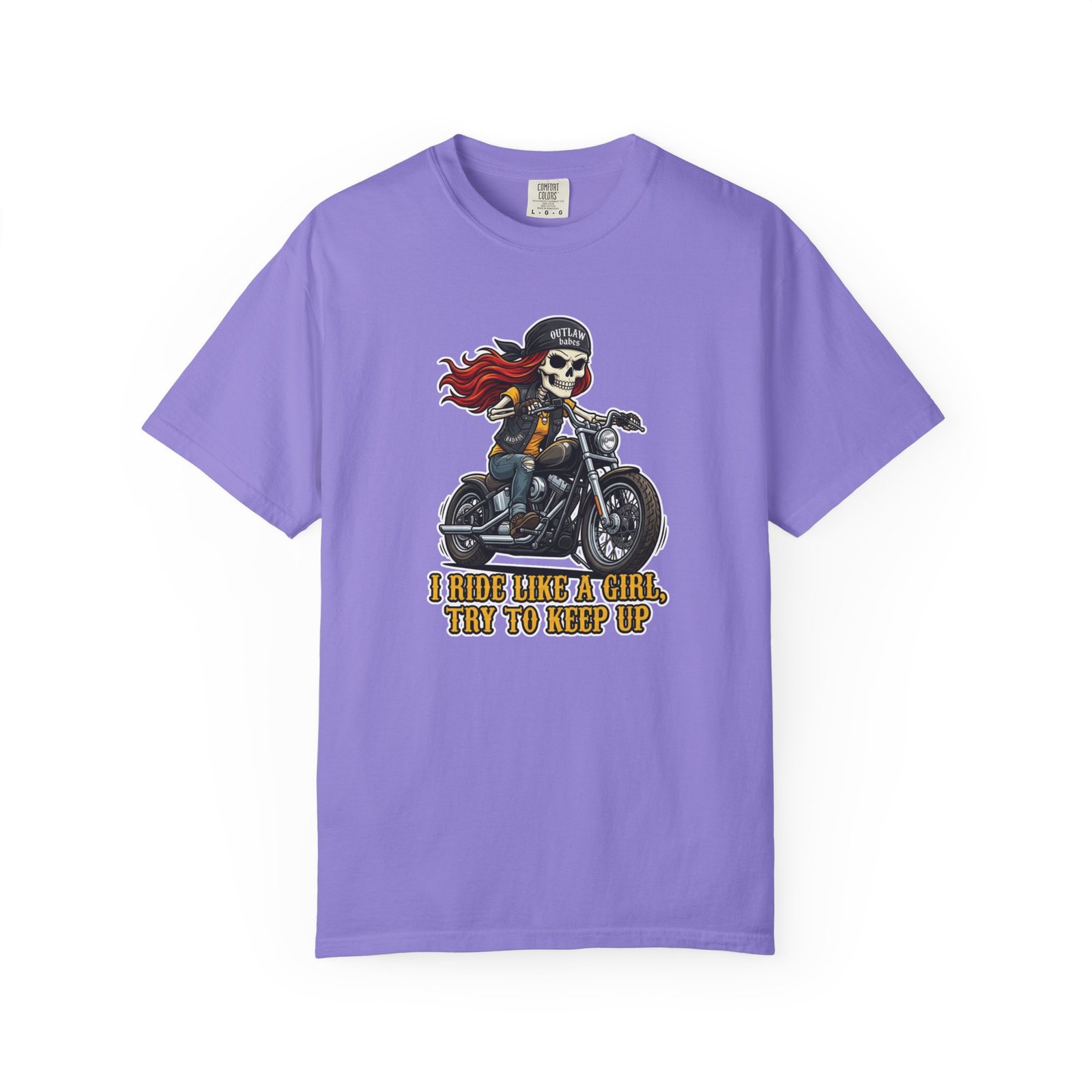 Skeleton Girl Tee - 'I Ride Like a Girl, Try to Keep Up' - Comfort Colors 1717 - Outlaw Babes T-Shirt - Image 21