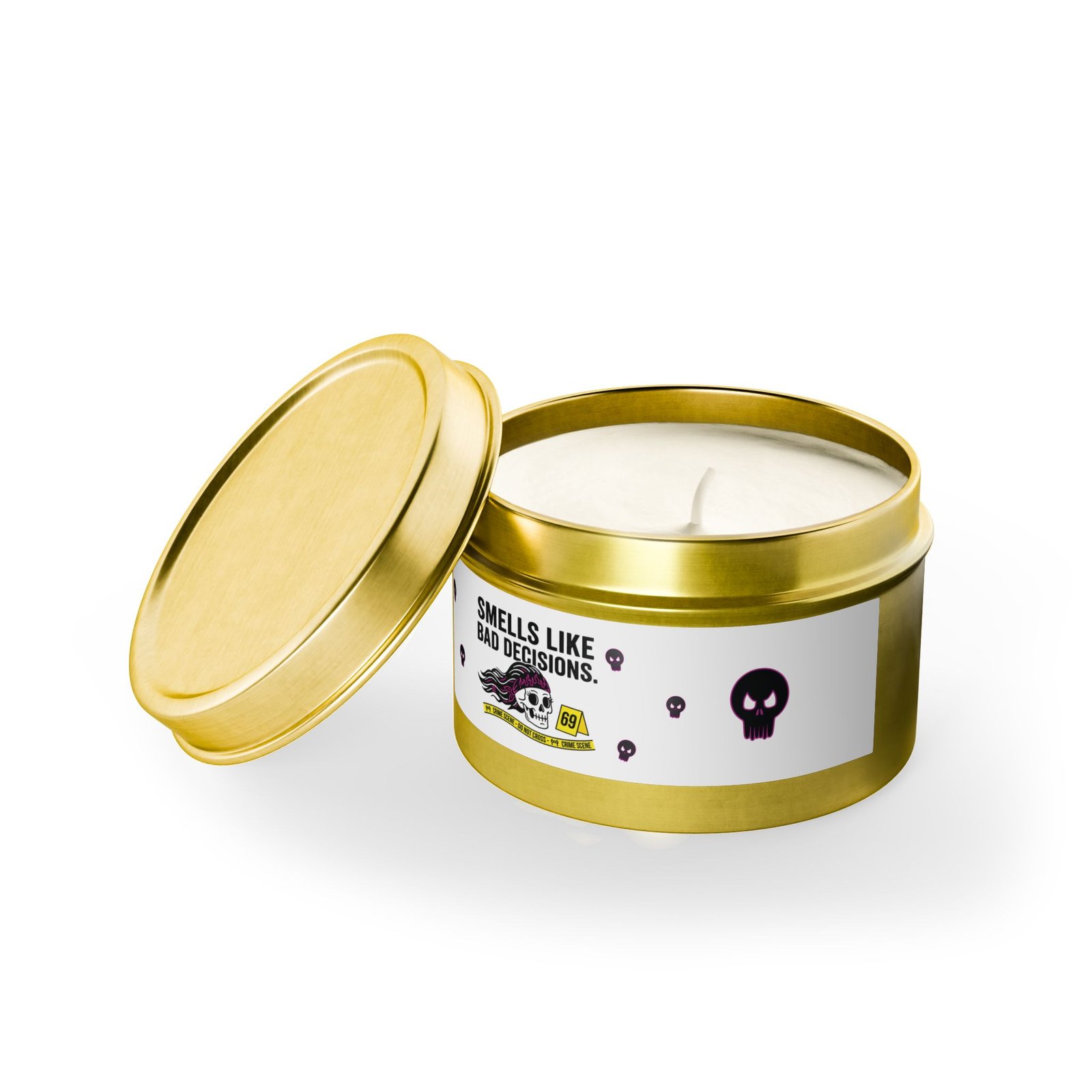 Tin Candle - 'Smells Like Bad Decisions' Scented Tin Candle with Skull Design - Image 36
