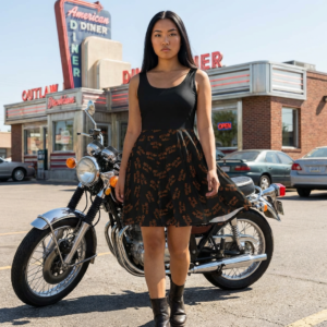 Skater Dress - Black & Orange Copper Rope Script All-Over Print