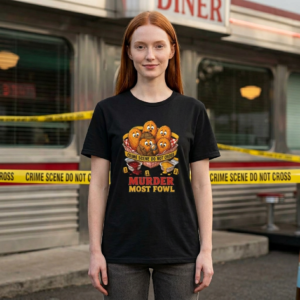 True Crime T-Shirt - Crime Scene - Murder Most Fowl Pun - Chicken Nuggets - Choice of Colors - Outlaw Babes