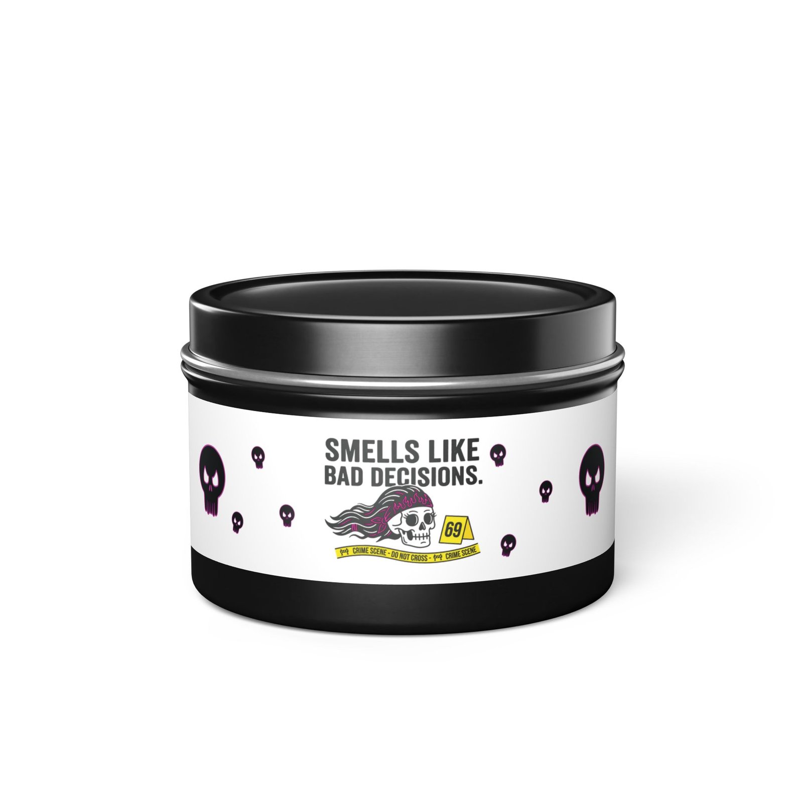 Tin Candle - 'Smells Like Bad Decisions' Scented Tin Candle with Skull Design - Image 73
