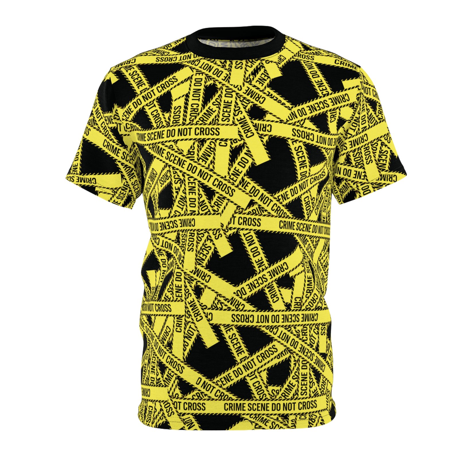 True 'Crime Scene' Tape Pattern Tee - Yellow and Black 'Do Not Cross' All-Over Print T-Shirt
