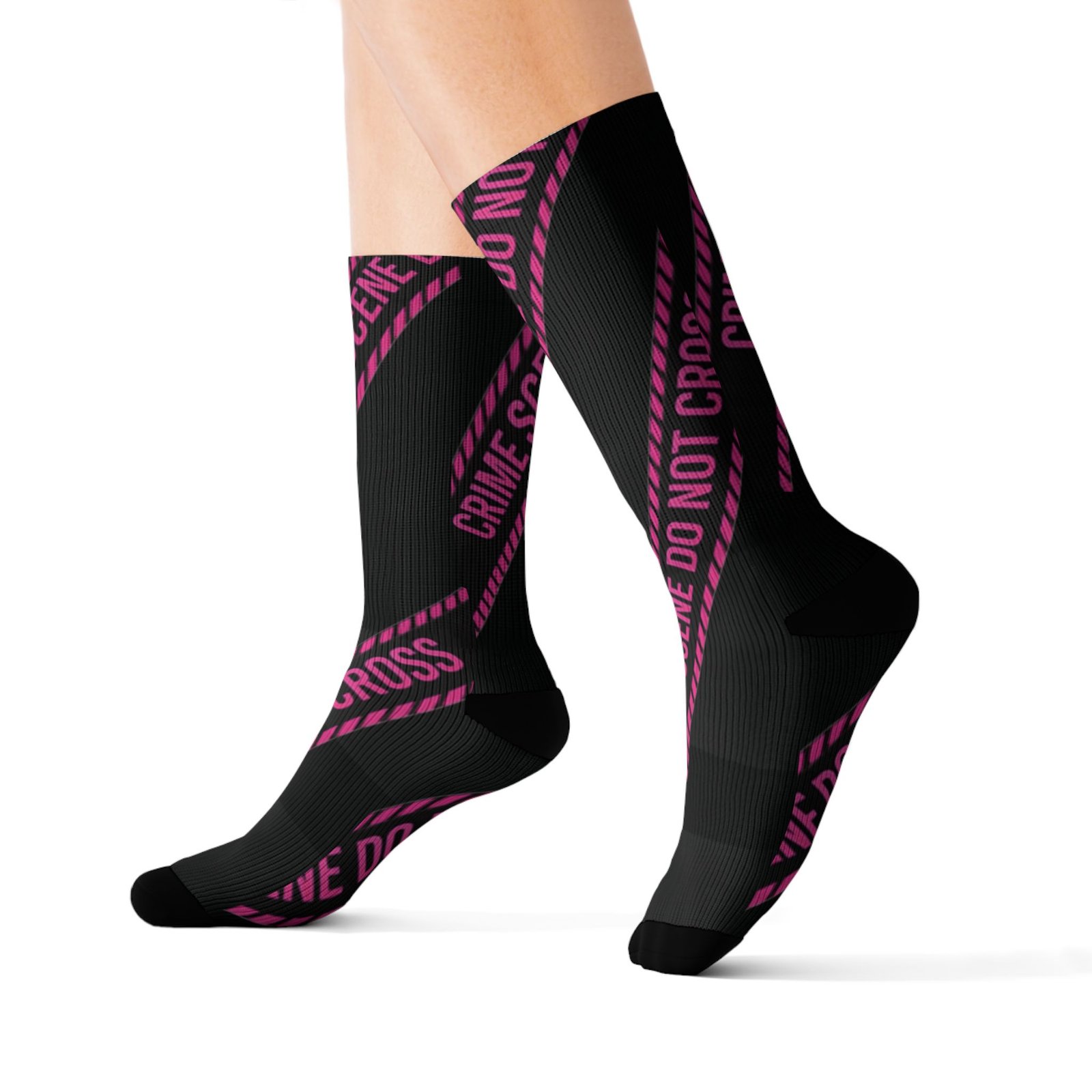 True Crime Scene Tape Socks - Black & Pink Novelty Crew Socks - Image 14