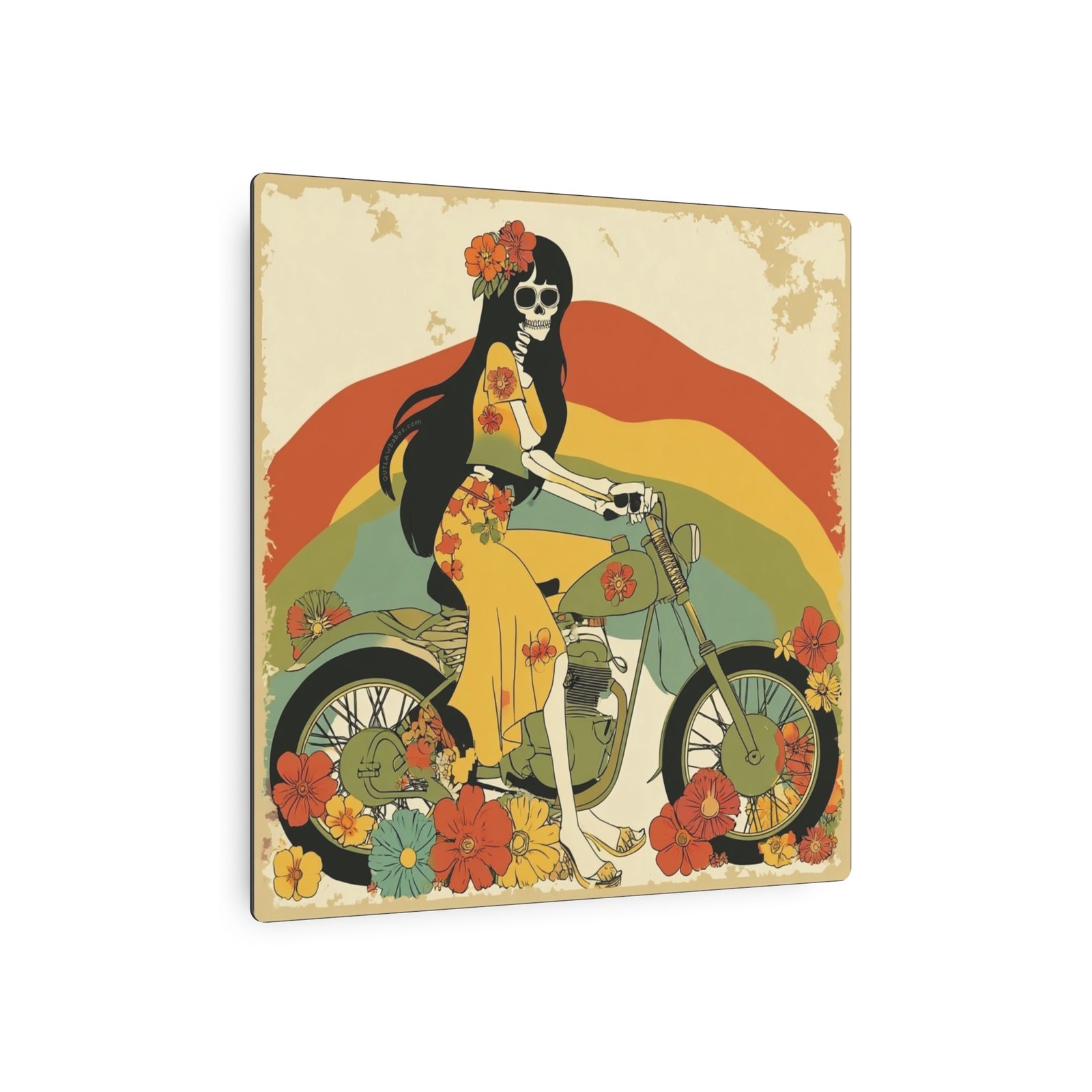 Metal Art Sign - Hippy Skeleton Babe Riding a Motorcycle - Outlaw Babes - Image 8