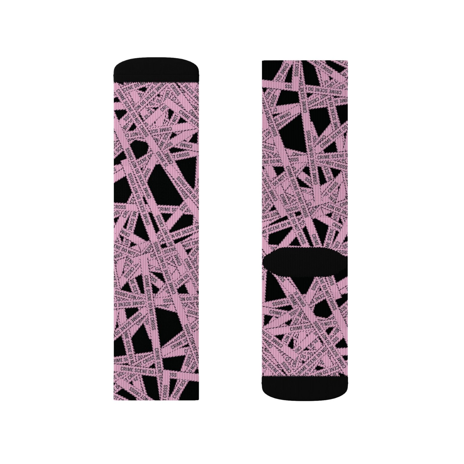 True Crime Scene Tape Pattern Socks - Black & Light Pink Novelty Crew Socks - Image 15