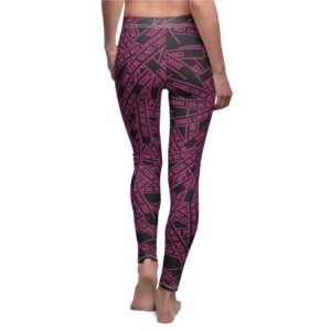Women's Printed Leggings - Black All-Over with Pink True 'Crime Scene' Tape Pattern - 'Do Not Cross'
