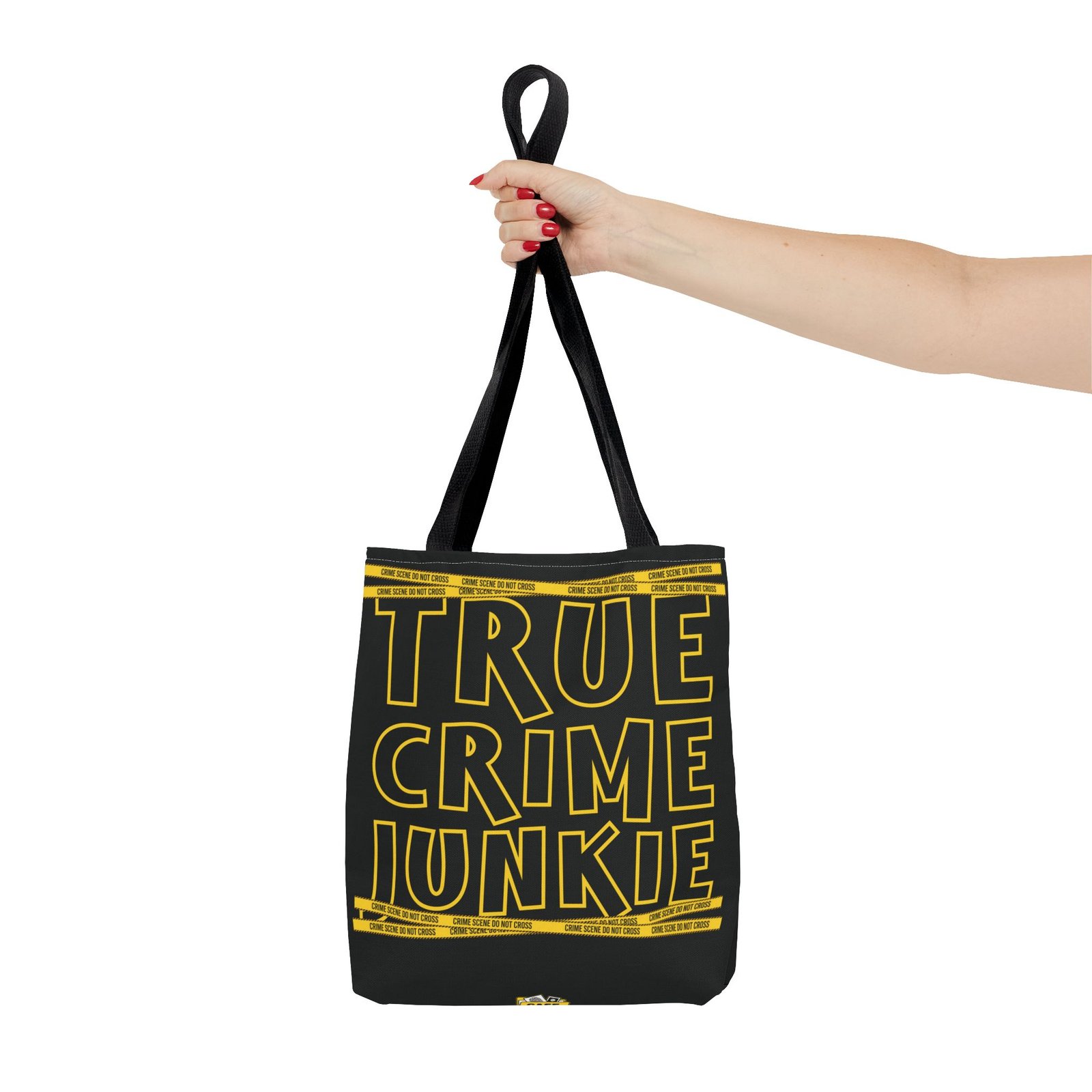 Tote Bag - Yellow on Black - 'True Crime Junkie' - 'Crime Scene' and 'Do Not Cross' on True Crime Scene Tape - Image 3