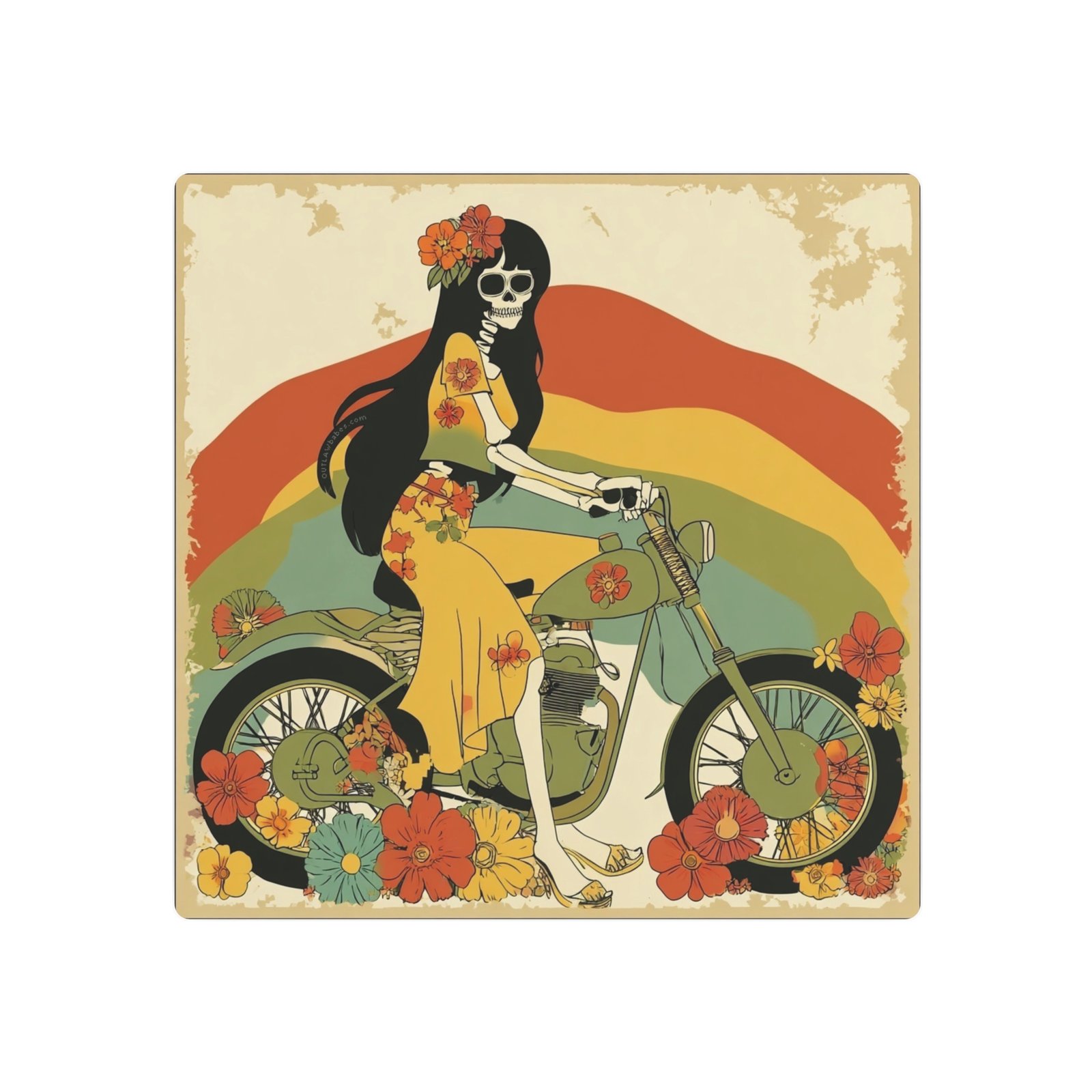 Metal Art Sign - Hippy Skeleton Babe Riding a Motorcycle - Outlaw Babes - Image 7