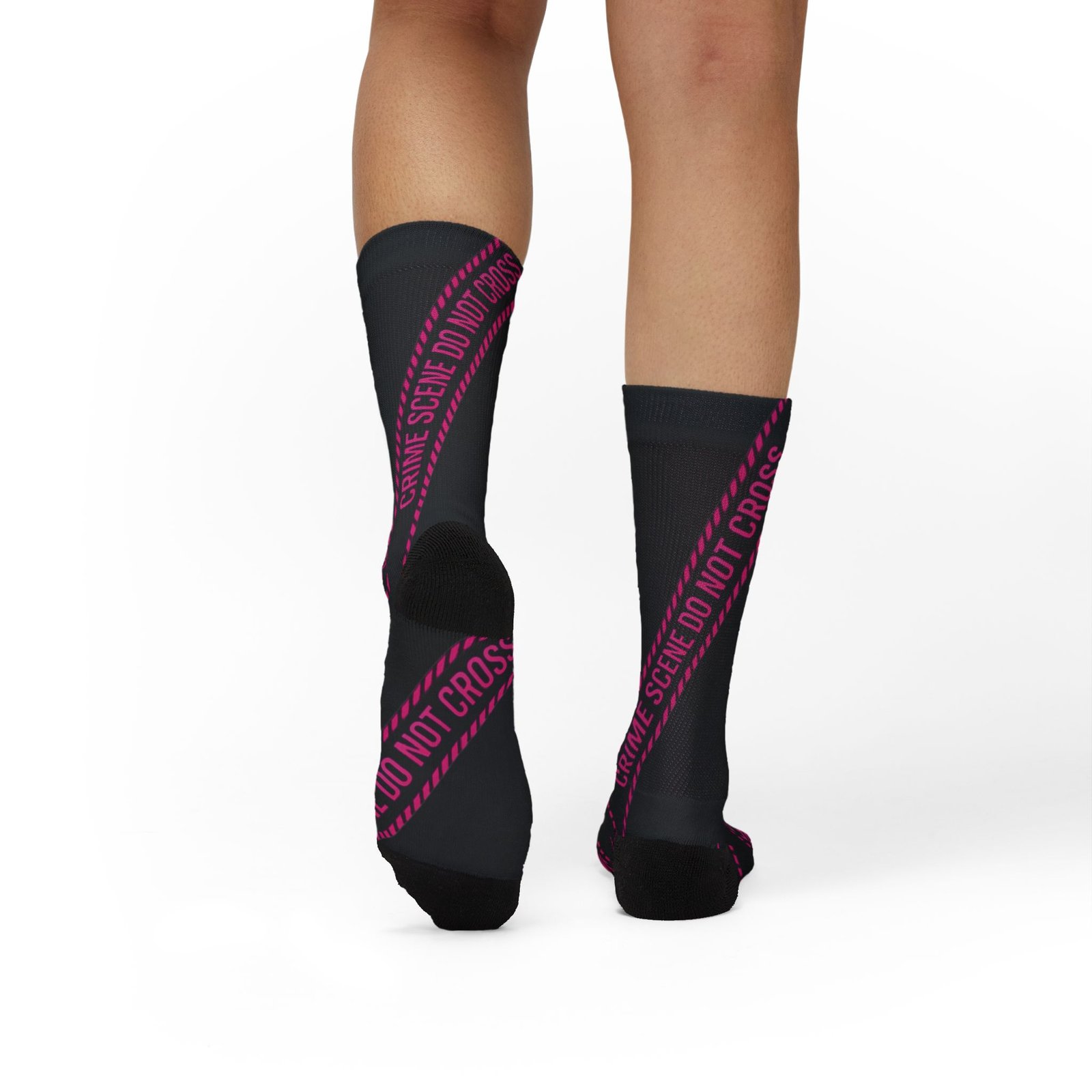 True Crime Scene Tape Socks - Black & Pink Novelty Crew Socks - Image 3