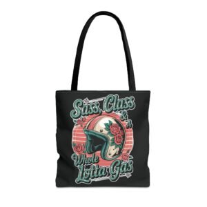 Biker Chick Tote Bag - Sass Class & a Whole Lotta Gas - Helmet Roses - Motorcycle