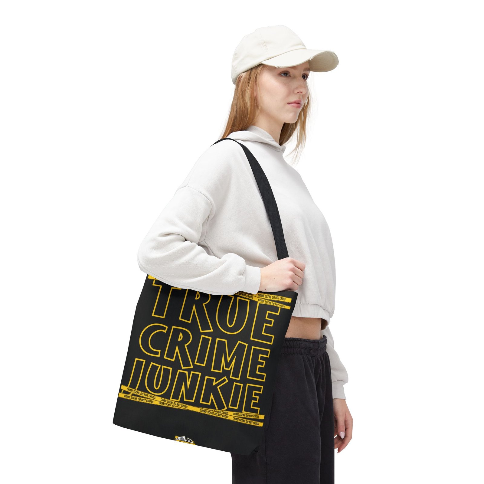 Tote Bag - Yellow on Black - 'True Crime Junkie' - 'Crime Scene' and 'Do Not Cross' on True Crime Scene Tape - Image 9