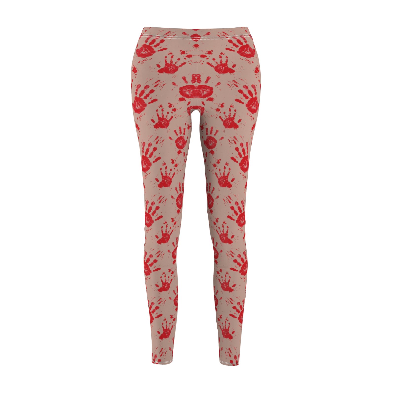 Women's Printed Leggings - Flesh Colored Background with Red Bloody Handprints Pattern - Yoga Pants - Image 4