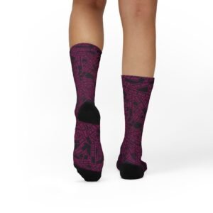 True Crime Scene Tape Pattern Socks - Black & Pink Novelty Crew Socks
