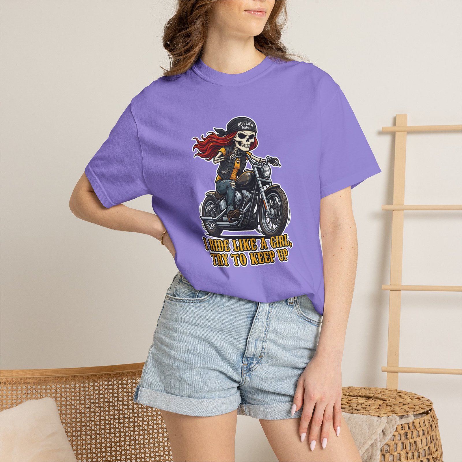 Skeleton Girl Tee - 'I Ride Like a Girl, Try to Keep Up' - Comfort Colors 1717 - Outlaw Babes T-Shirt - Image 22