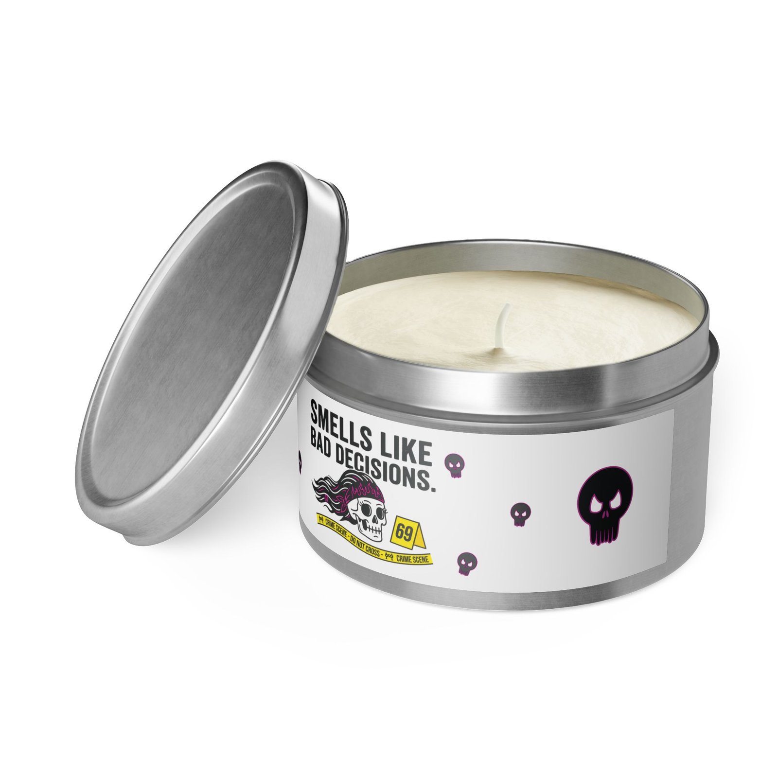 Tin Candle - 'Smells Like Bad Decisions' Scented Tin Candle with Skull Design - Image 120
