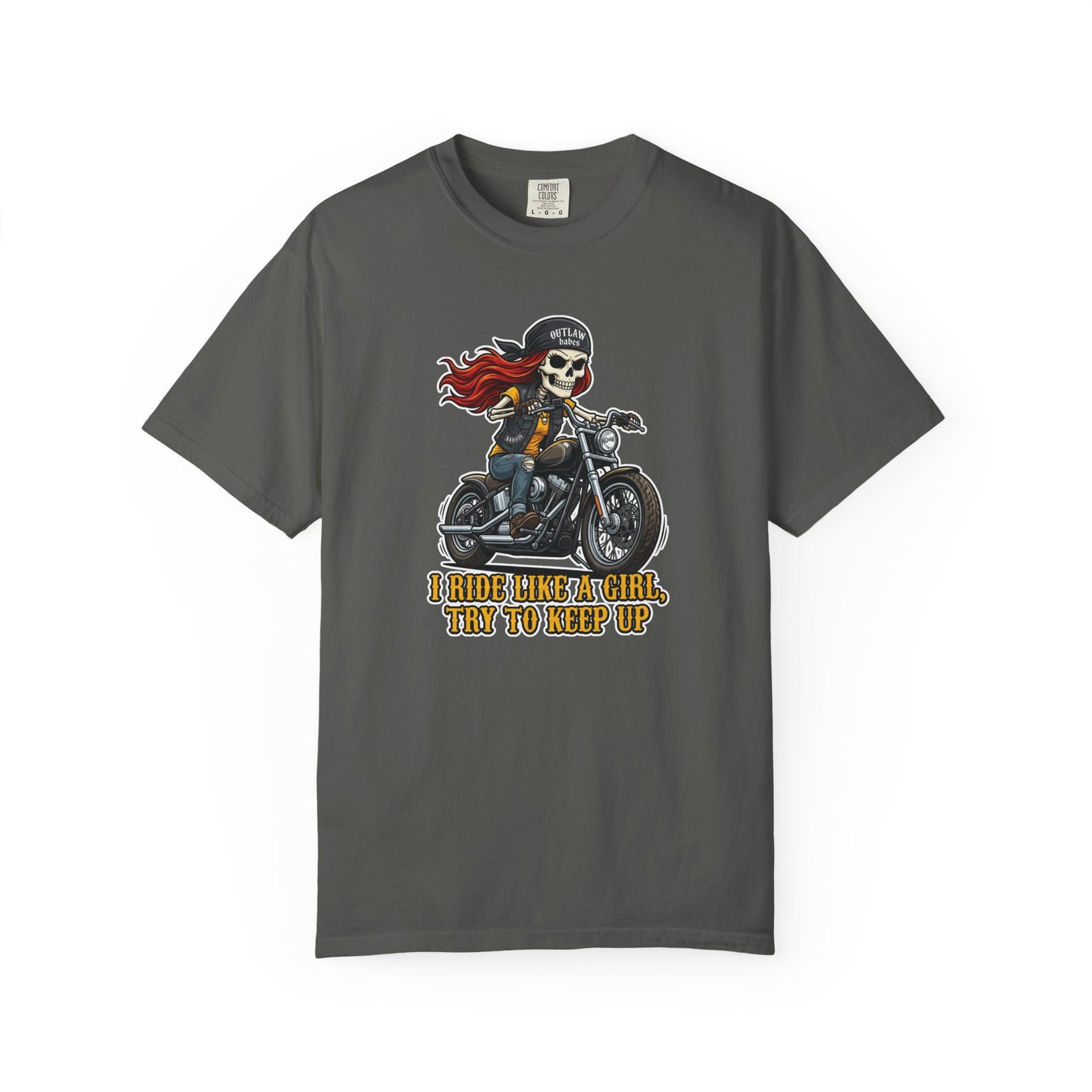 Skeleton Girl Tee - 'I Ride Like a Girl, Try to Keep Up' - Comfort Colors 1717 - Outlaw Babes T-Shirt - Image 17