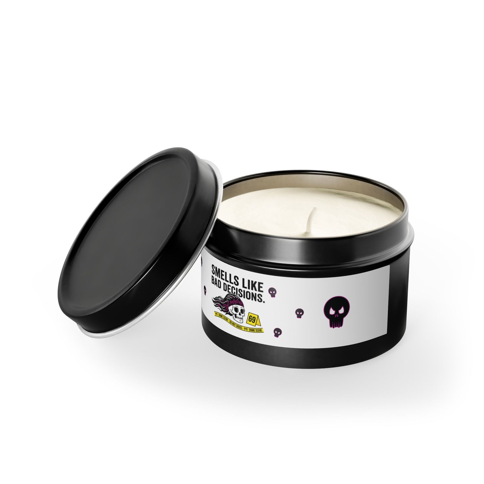 Tin Candle - 'Smells Like Bad Decisions' Scented Tin Candle with Skull Design - Image 28