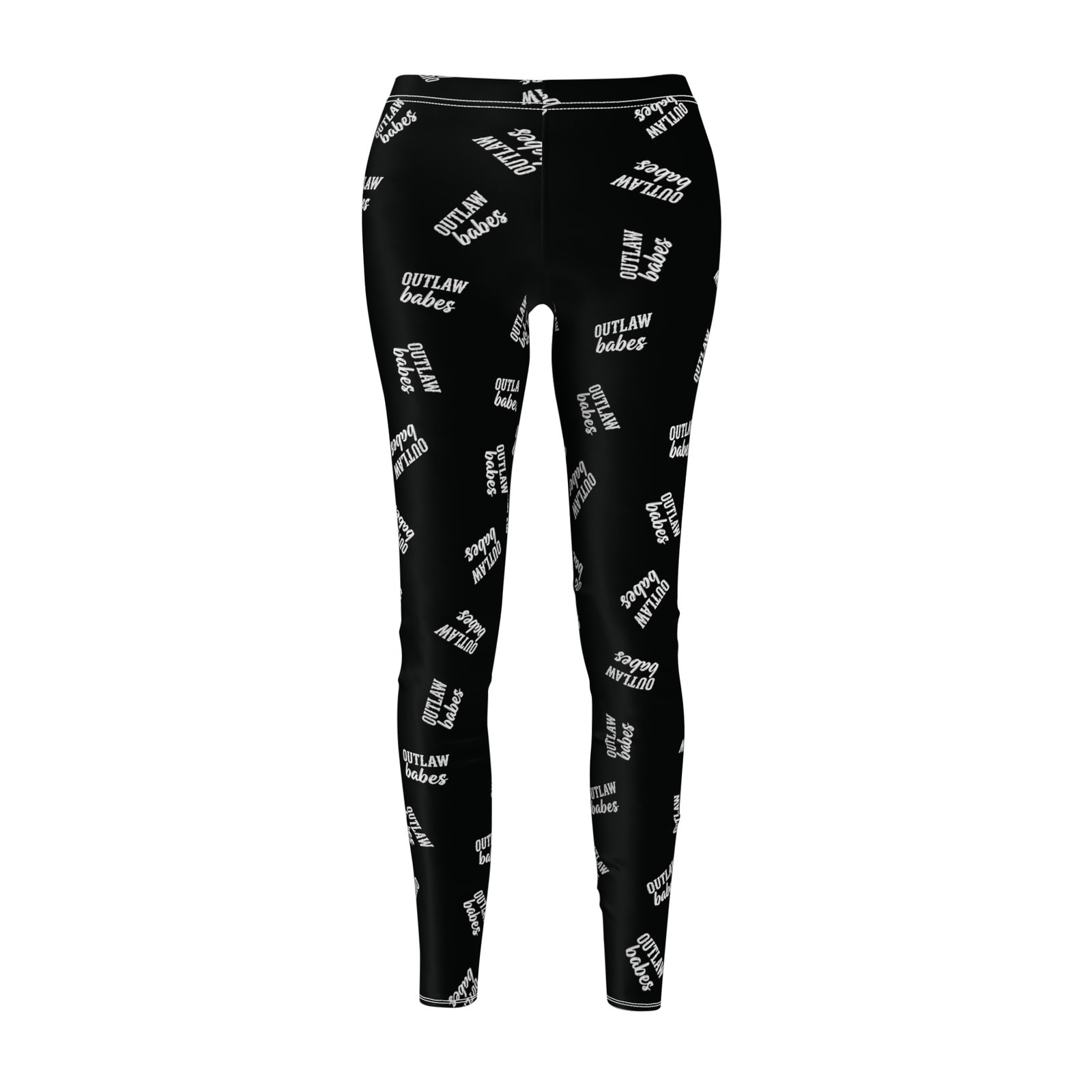 Women's Printed Leggings - Black All-Over with White 'OUTLAW babes' Text Pattern - Image 5