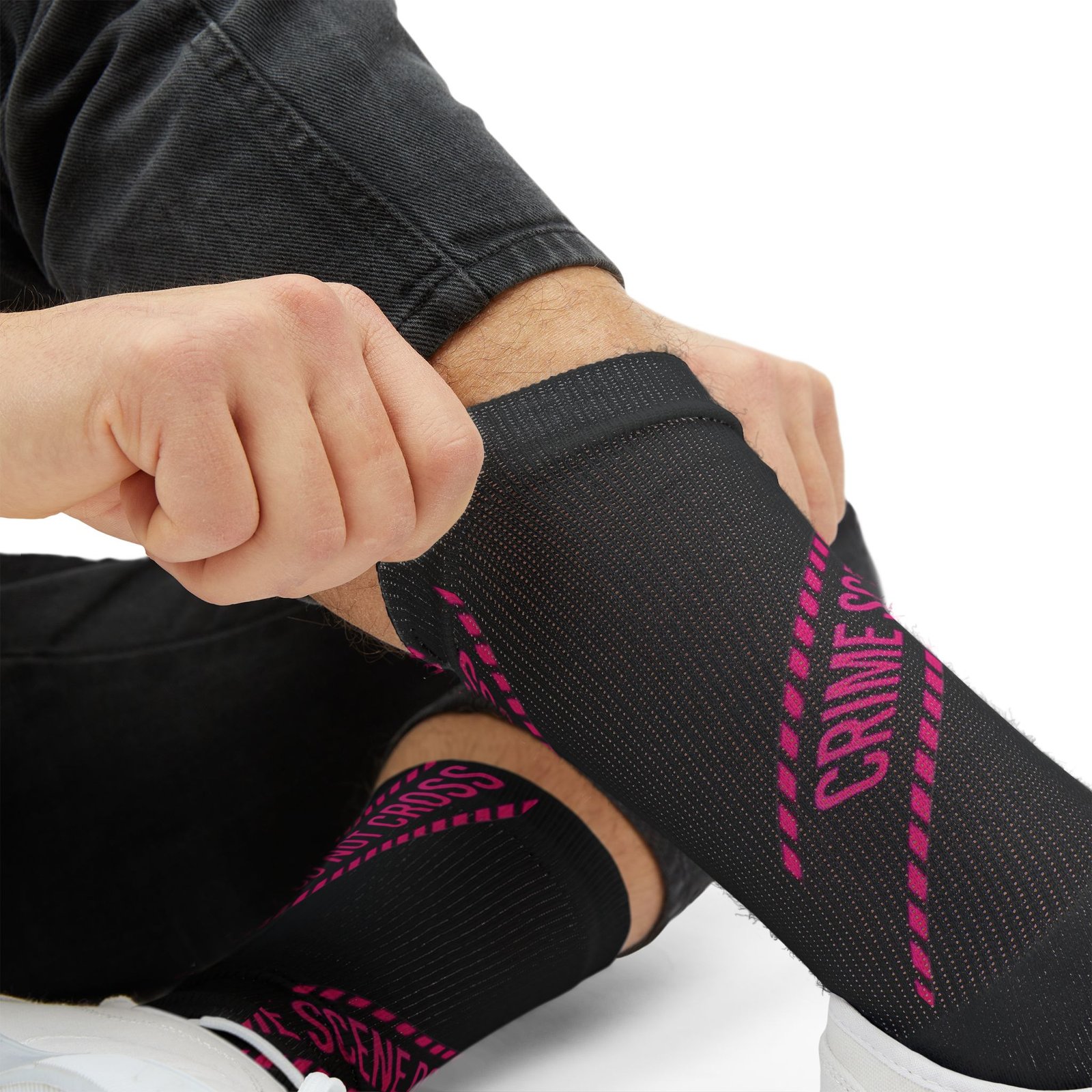 True Crime Scene Tape Socks - Black & Pink Novelty Crew Socks - Image 5