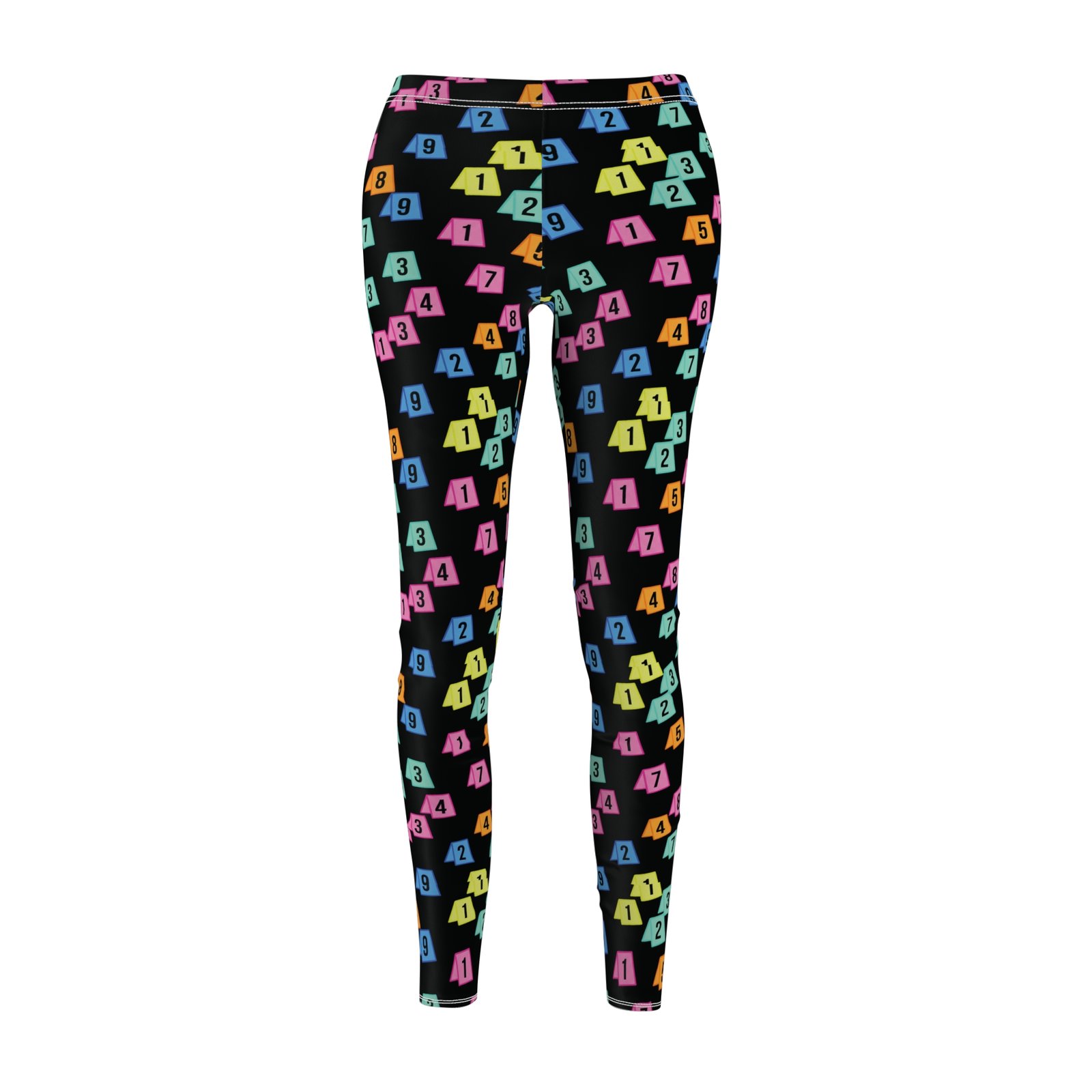 Women's Printed Leggings - Black with Evidence Marker Pattern - True Crime - Image 2