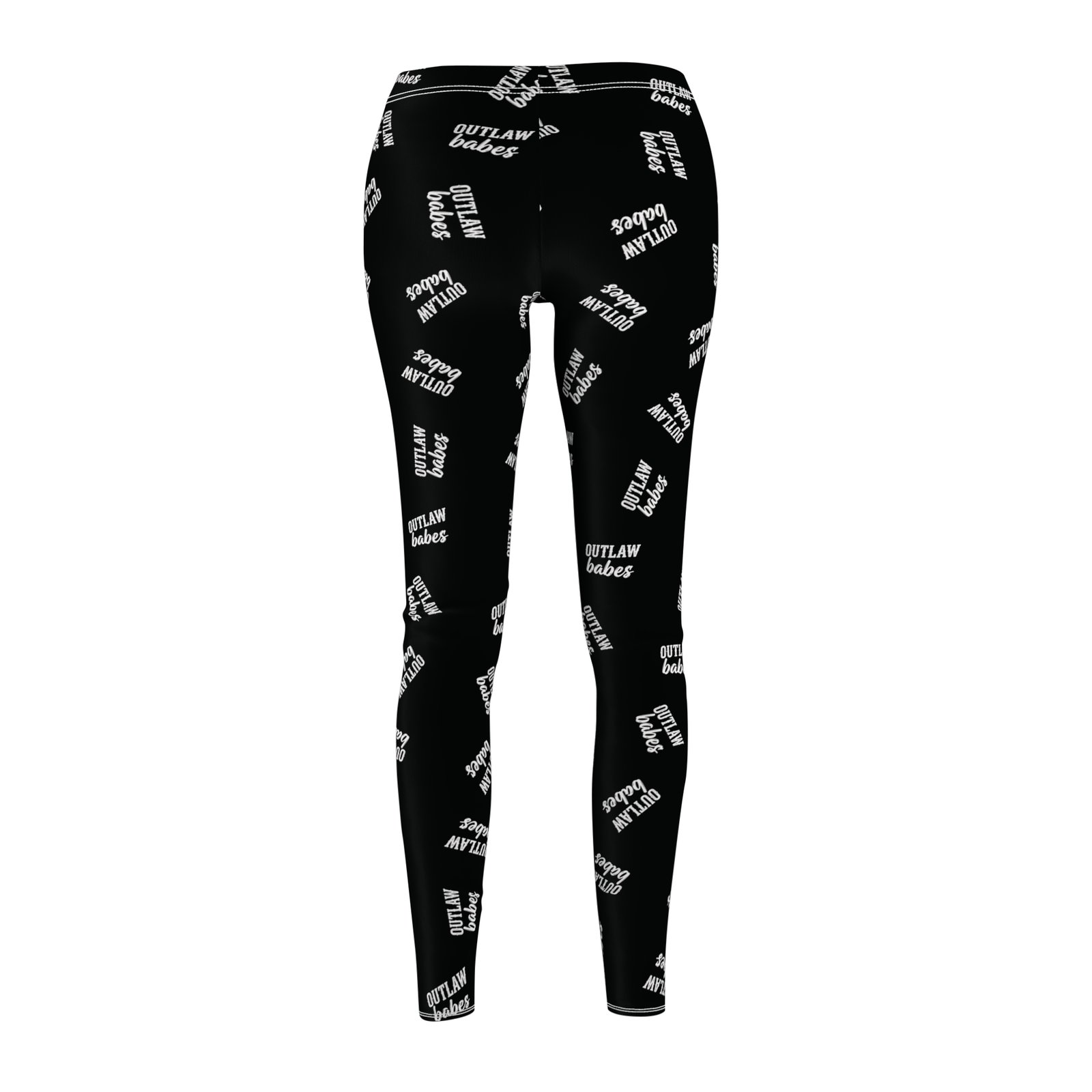 Women's Printed Leggings - Black All-Over with White 'OUTLAW babes' Text Pattern - Image 6