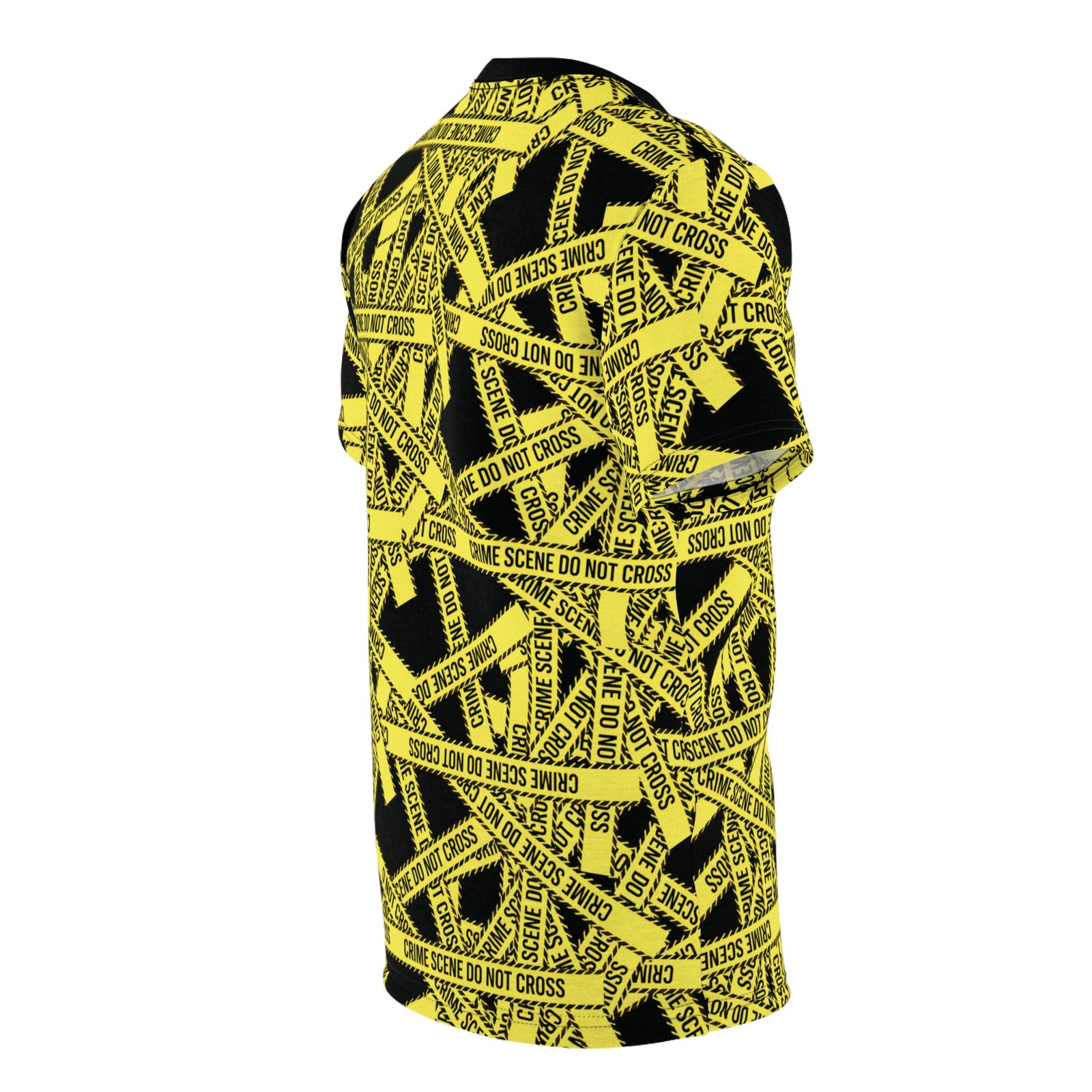 True 'Crime Scene' Tape Pattern Tee - Yellow and Black 'Do Not Cross' All-Over Print T-Shirt - Image 2