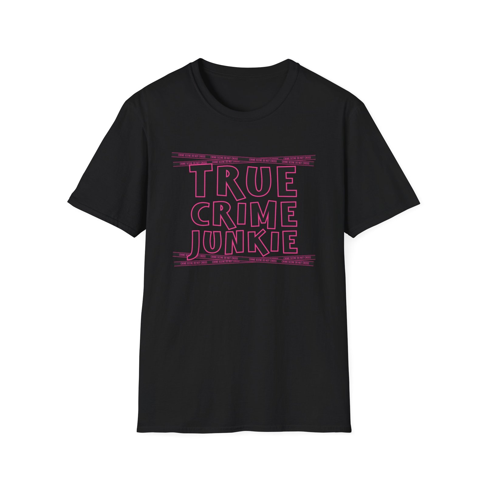 True Crime Junkie T-Shirt - Crime Scene Tape Tee - Do Not Cross - Black and Pink - Outlaw Babes - Image 3