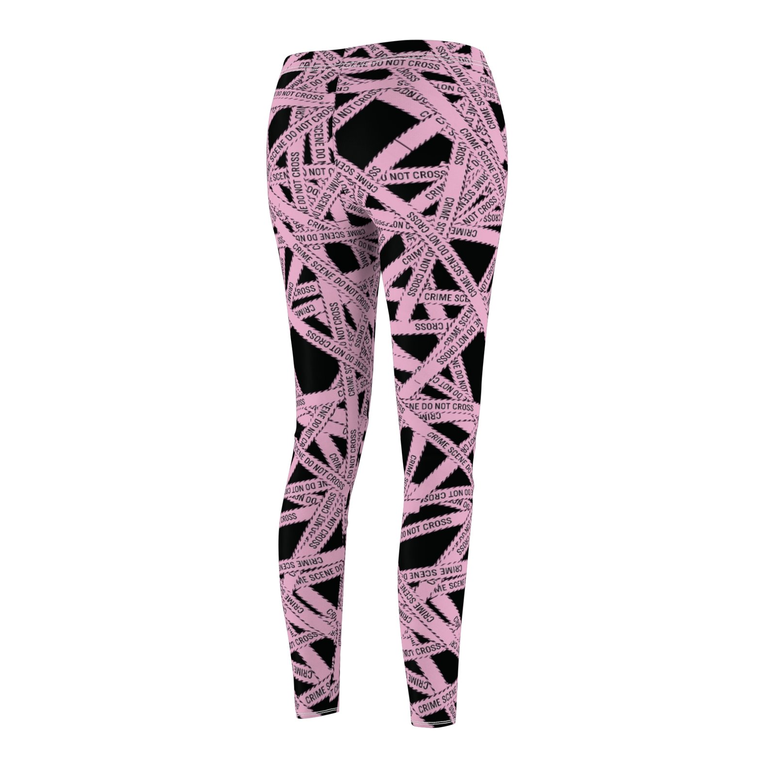 Women's Printed Leggings - Black All-Over with Light Pink True 'Crime Scene' Tape Pattern - 'Do Not Cross' - Image 7