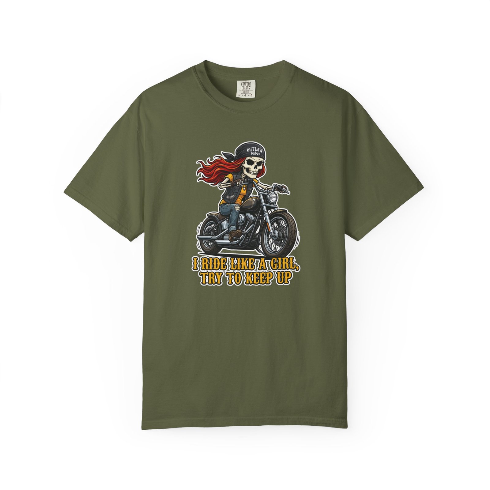 Skeleton Girl Tee - 'I Ride Like a Girl, Try to Keep Up' - Comfort Colors 1717 - Outlaw Babes T-Shirt - Image 12