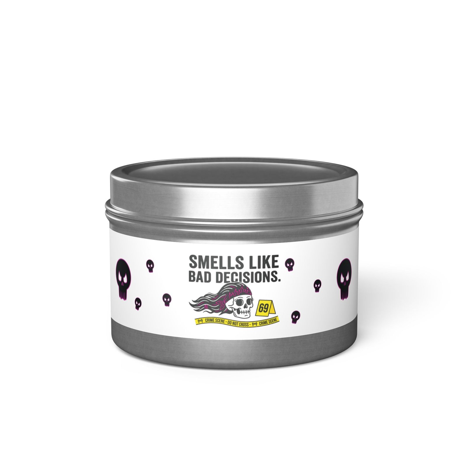 Tin Candle - 'Smells Like Bad Decisions' Scented Tin Candle with Skull Design - Image 113