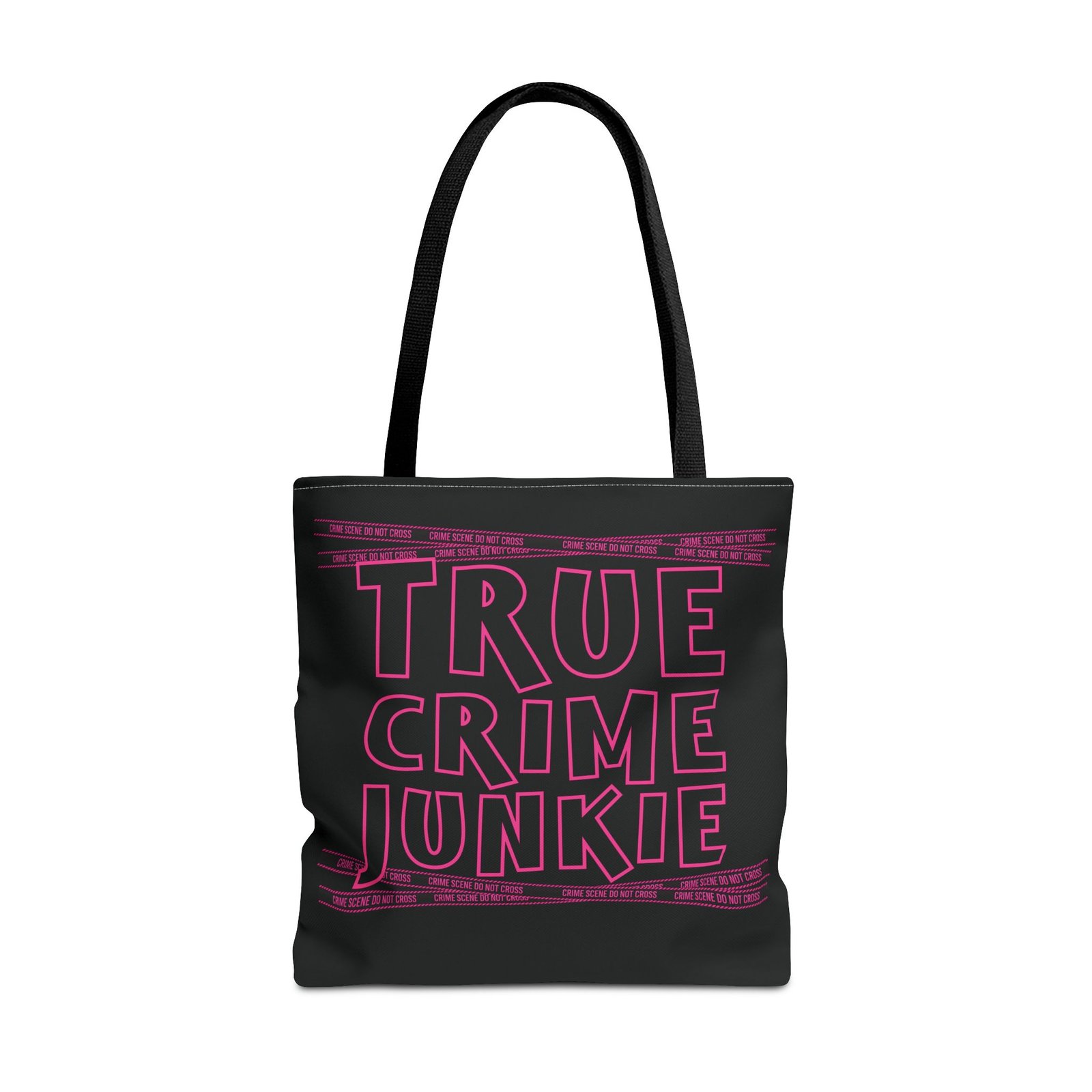Tote Bag - Pink on Black - 'True Crime Junkie' - 'Crime Scene' and 'Do Not Cross' on True Crime Scene Tape - Image 5