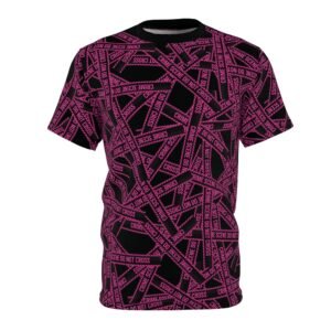 True 'Crime Scene' Tape Pattern Tee - Pink and Black 'Do Not Cross' All-Over Print T-Shirt