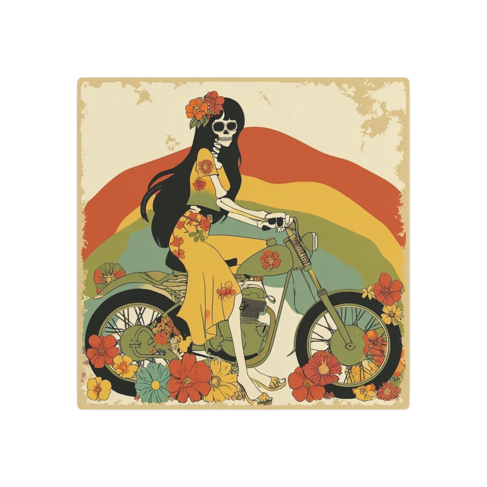 Metal Art Sign - Hippy Skeleton Babe Riding a Motorcycle - Outlaw Babes - Image 10