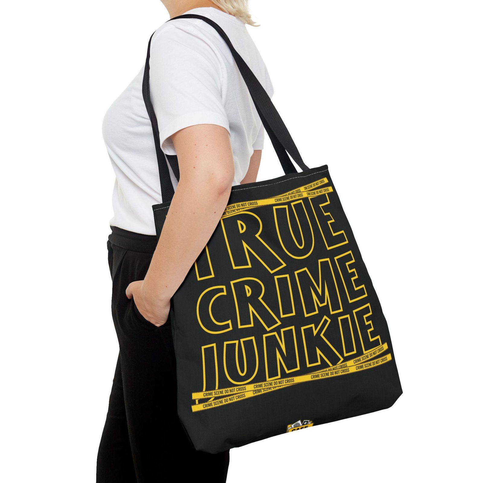Tote Bag - Yellow on Black - 'True Crime Junkie' - 'Crime Scene' and 'Do Not Cross' on True Crime Scene Tape - Image 5