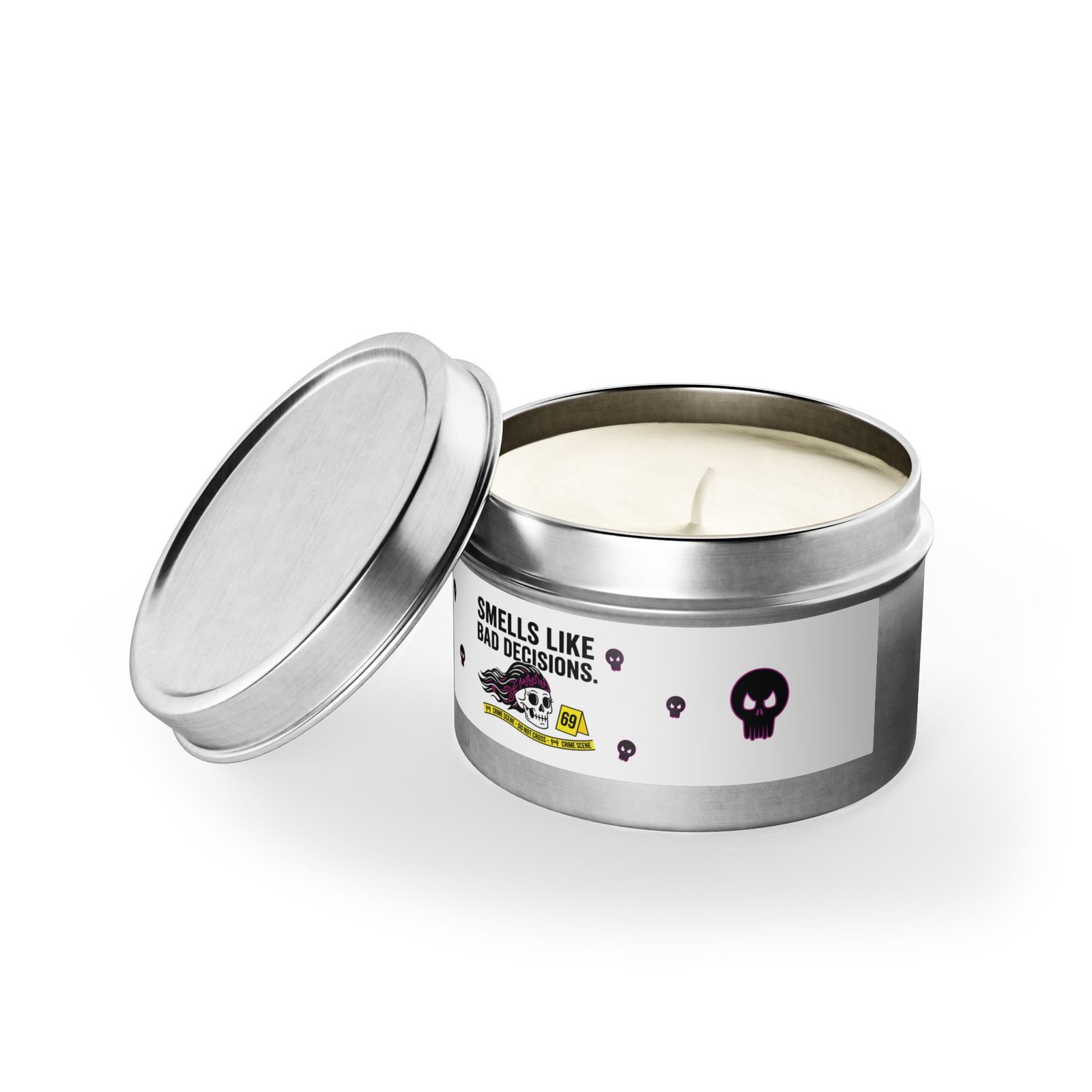 Tin Candle - 'Smells Like Bad Decisions' Scented Tin Candle with Skull Design - Image 3