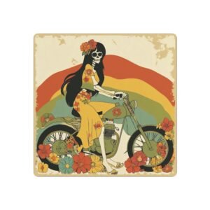 Metal Art Sign - Hippy Skeleton Babe Riding a Motorcycle - Outlaw Babes