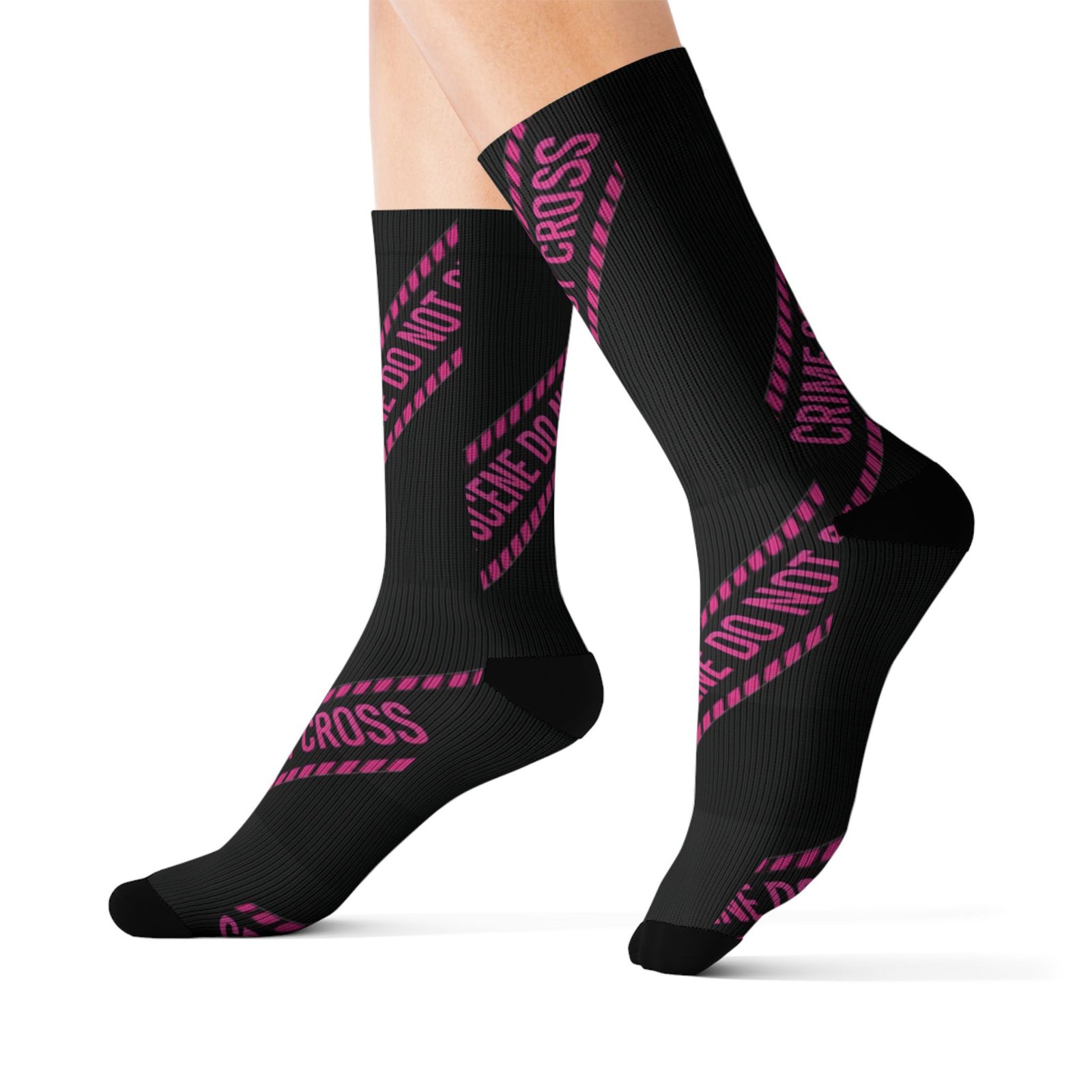 True Crime Scene Tape Socks - Black & Pink Novelty Crew Socks - Image 11