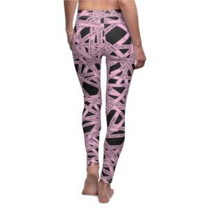 Women's Printed Leggings - Black All-Over with Light Pink True 'Crime Scene' Tape Pattern - 'Do Not Cross'