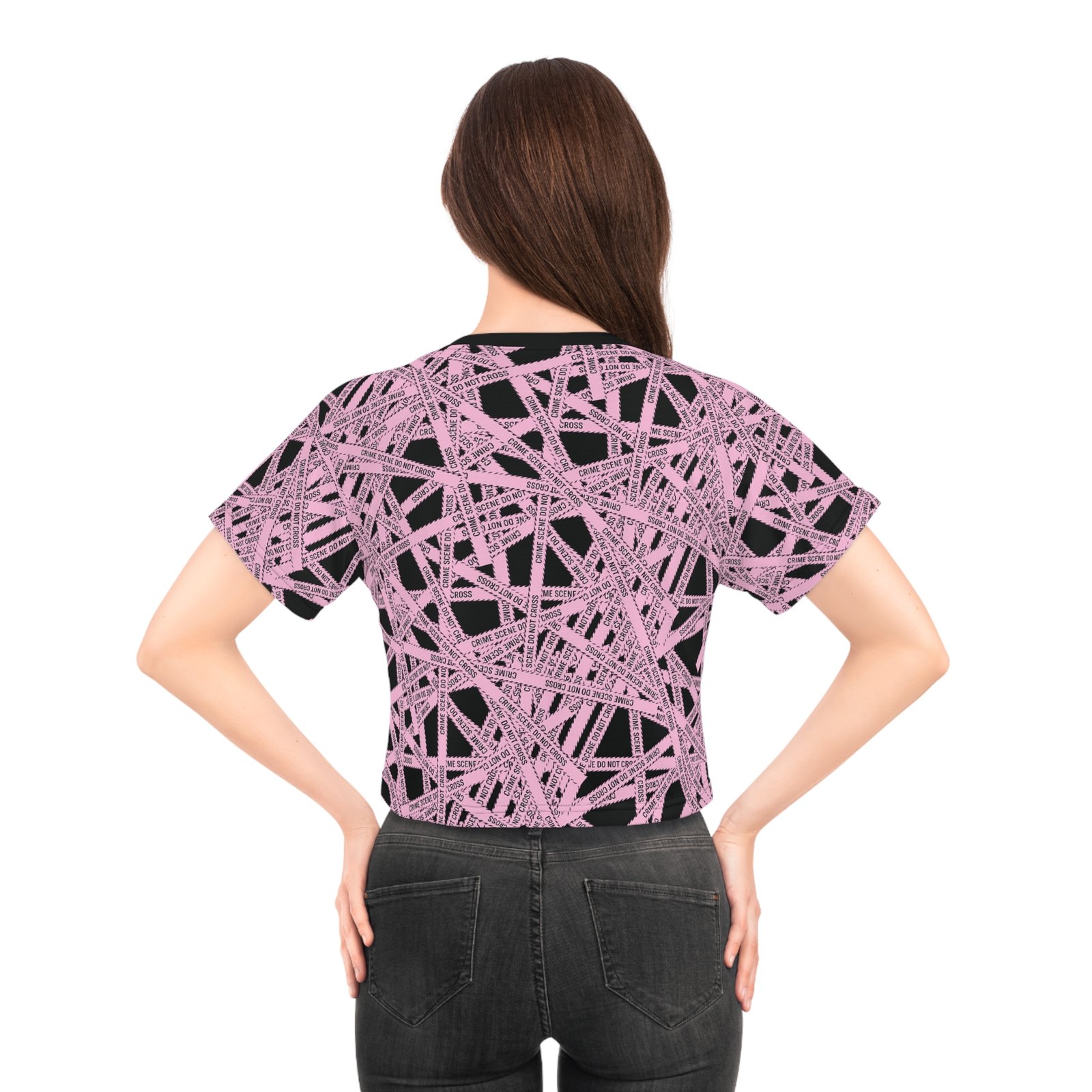 Crop Tee - Light Pink 'Crime Scene' Tape Pattern - 'Do Not Cross' - Graphic Cropped Shirt - True Crime - Image 2