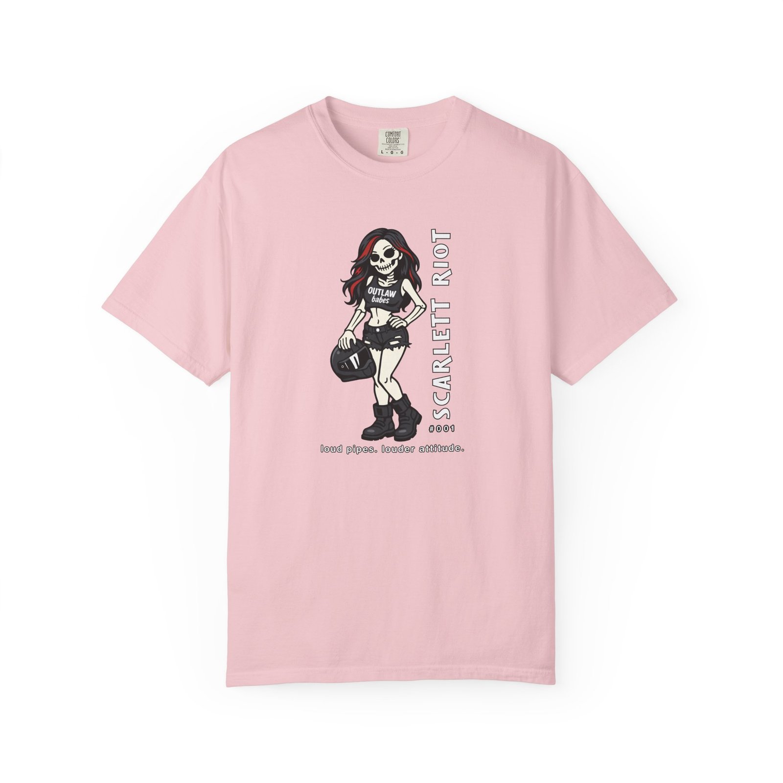 Scarlett Riot #001 - Skeleton Girl Collectible Tee - 'loud pipes. louder attitude' - Comfort Colors 1717 - Outlaw Babes T-Shirt - Image 18