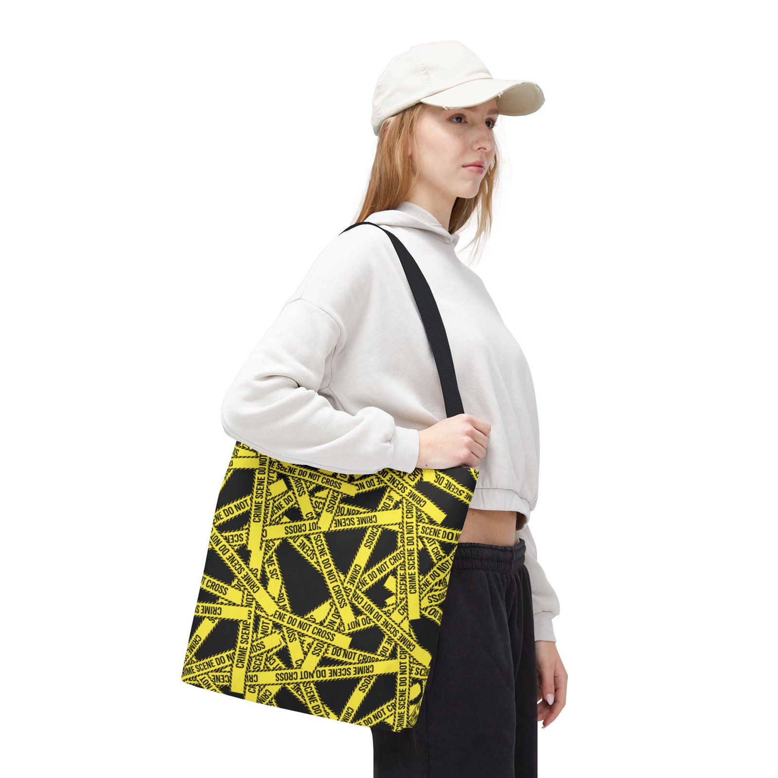 Tote Bag - Yellow on Black - 'Crime Scene' and 'Do Not Cross' on True Crime Scene Tape Pattern - Image 10