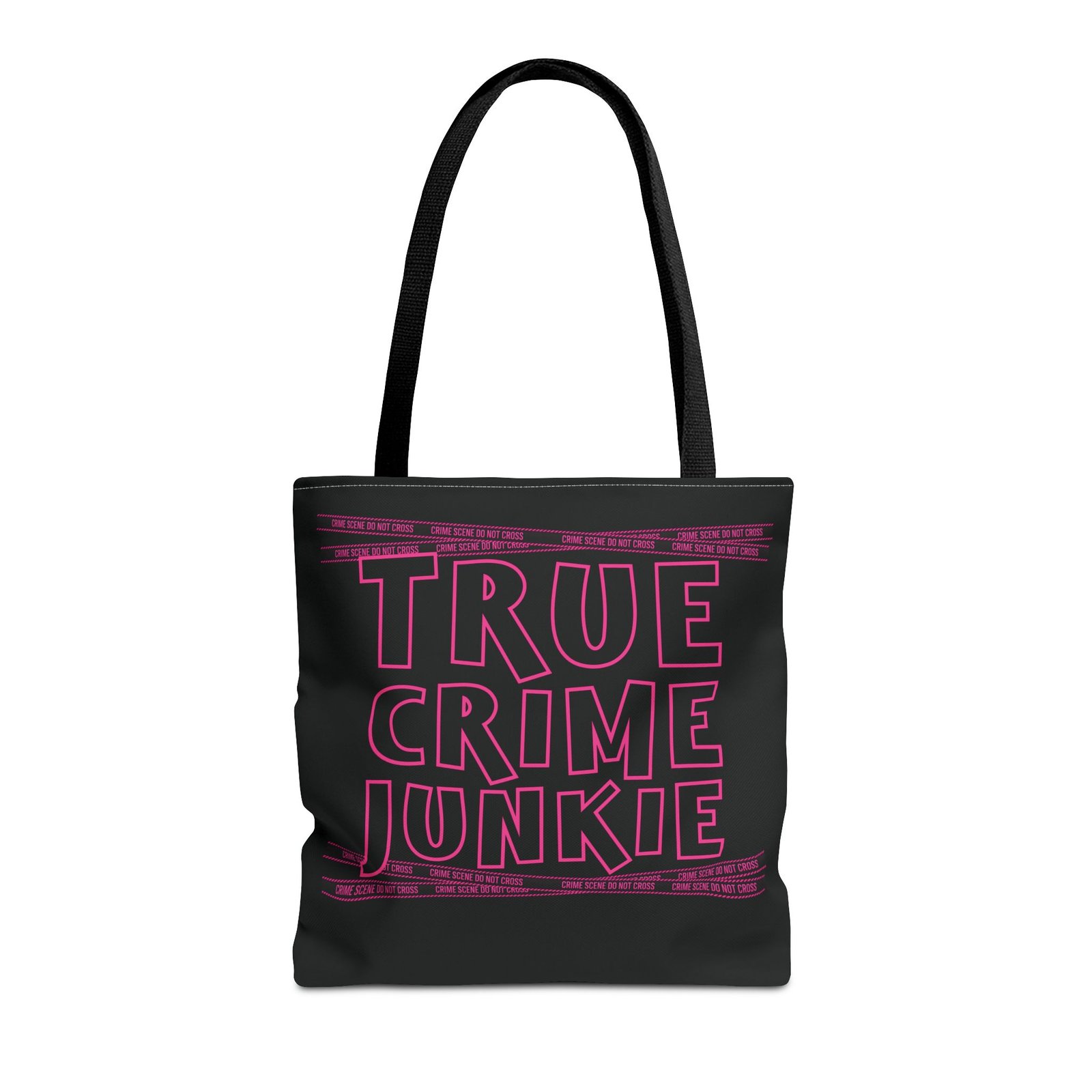 Tote Bag - Pink on Black - 'True Crime Junkie' - 'Crime Scene' and 'Do Not Cross' on True Crime Scene Tape - Image 7