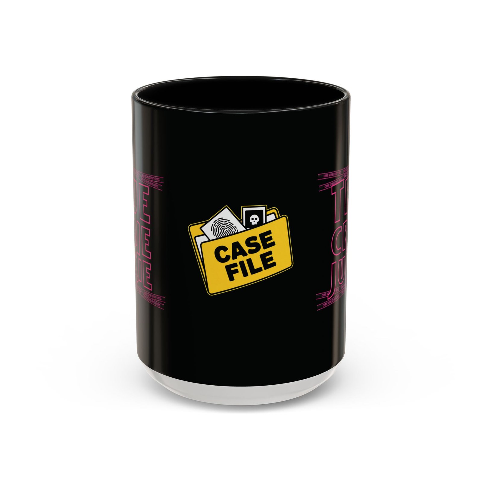 True Crime Junkie - 'Crime Scene' Tape 'Do Not Cross' - Black and Pink - Coffee Mug Cup (11/15oz) - Image 3