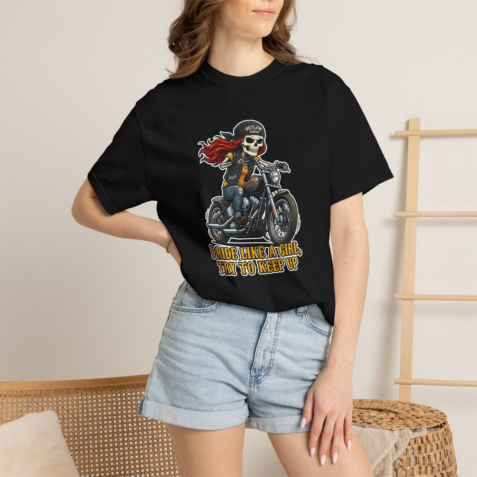 Skeleton Girl Tee - 'I Ride Like a Girl, Try to Keep Up' - Comfort Colors 1717 - Outlaw Babes T-Shirt - Image 2
