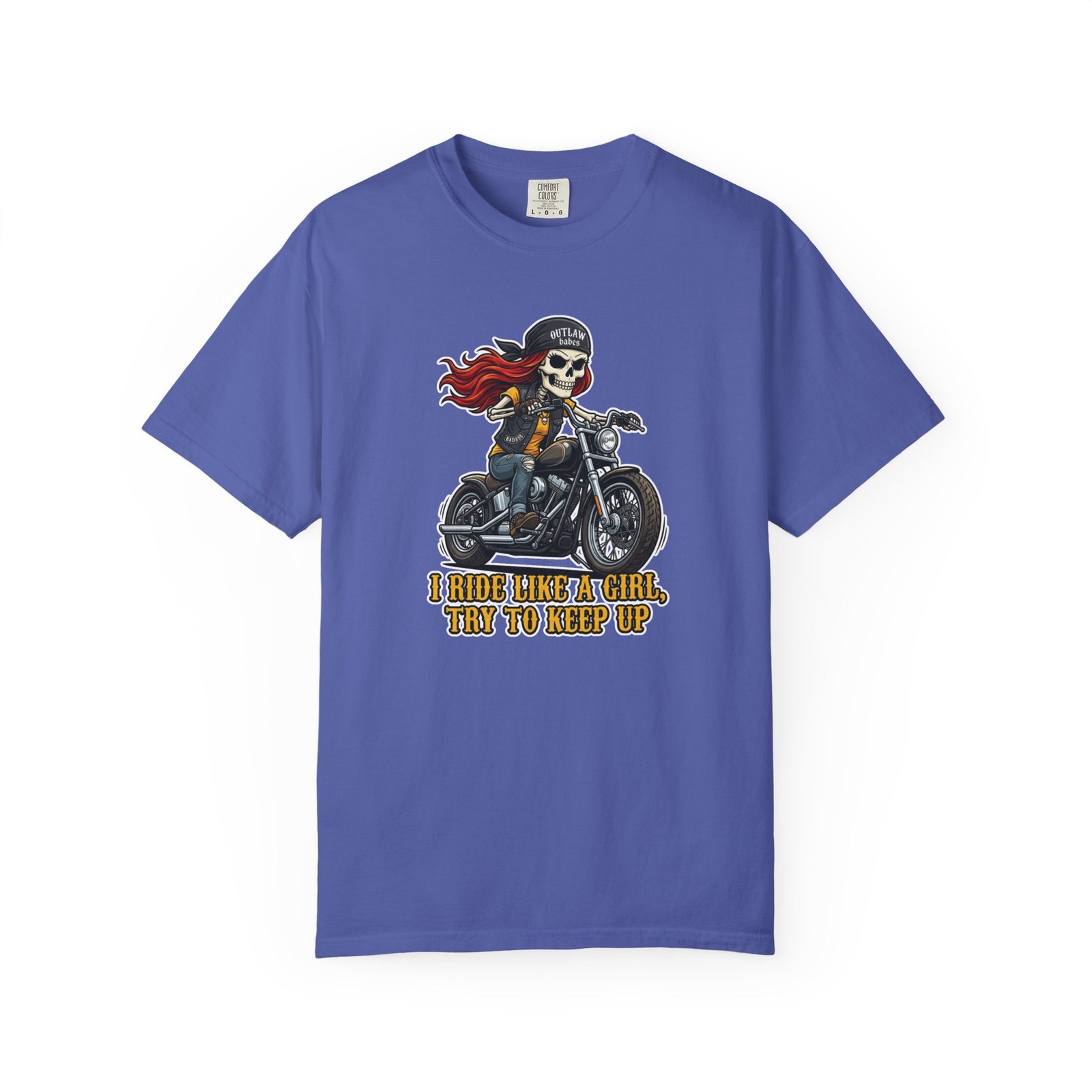 Skeleton Girl Tee - 'I Ride Like a Girl, Try to Keep Up' - Comfort Colors 1717 - Outlaw Babes T-Shirt - Image 11