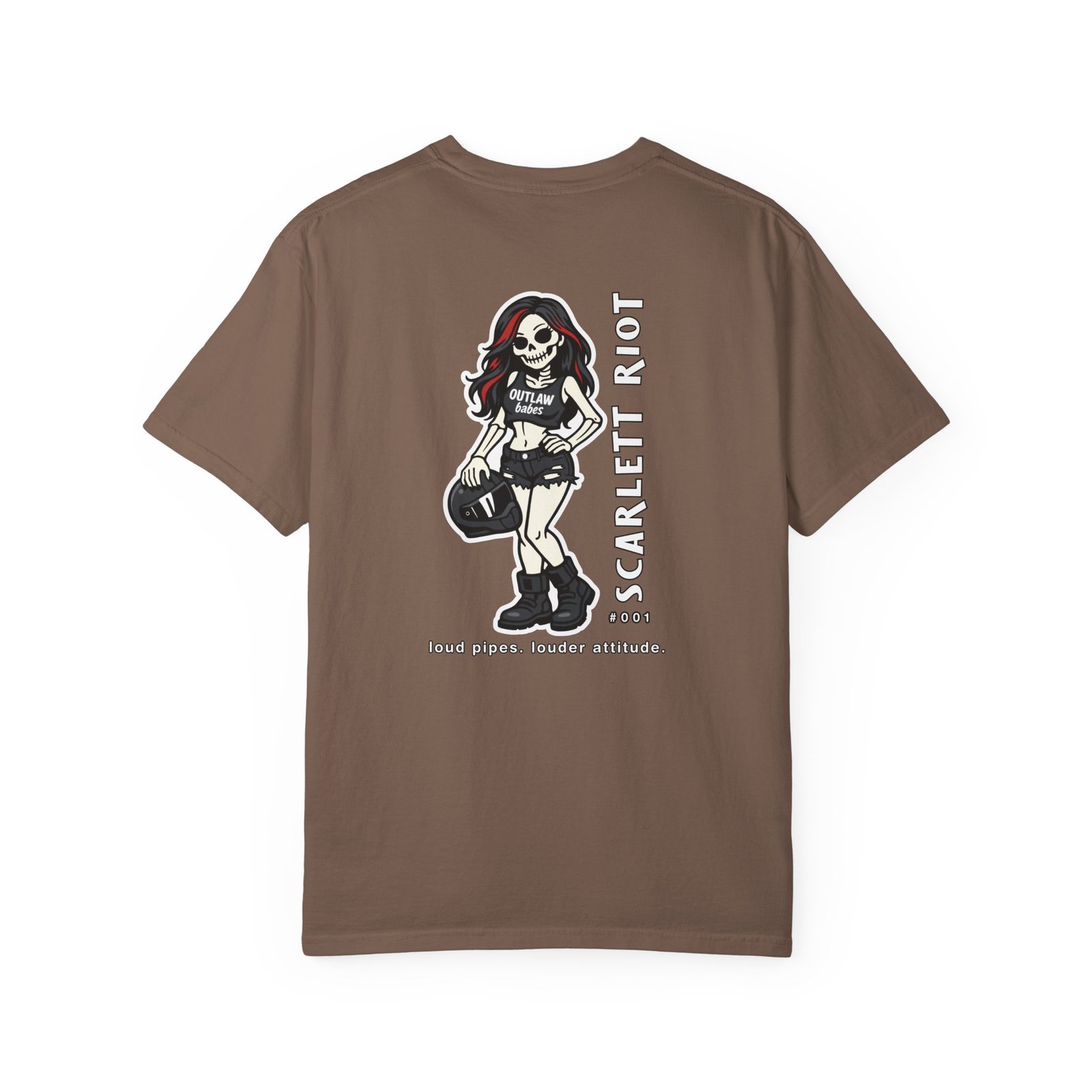 Tee - 'loud pipes.louder attitude.' - Scarlett Riot #001 - Small Chest - Large Back Design - Comfort Colors 1717 - Outlaw Babes T-Shirt - Image 8