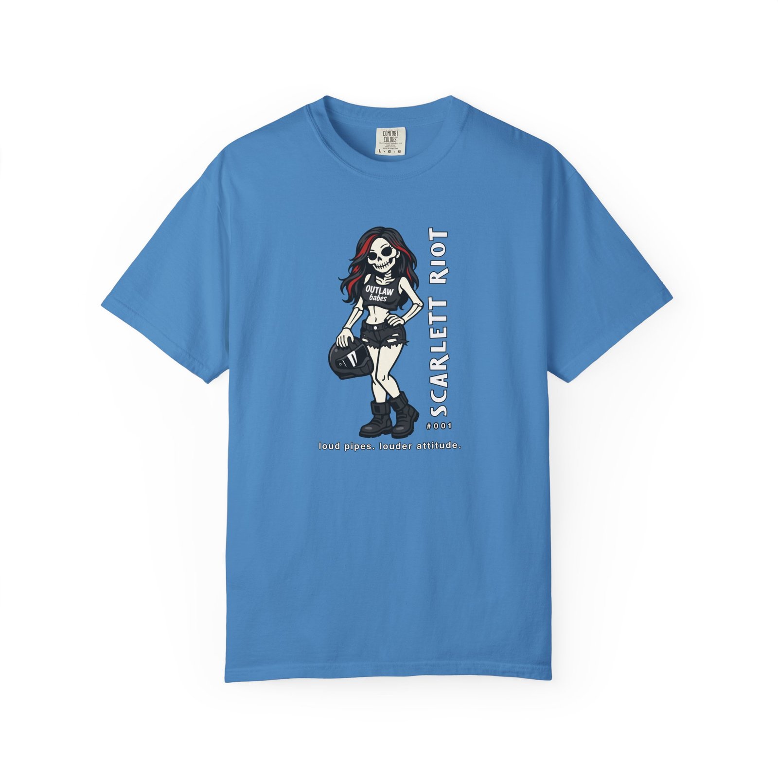 Scarlett Riot #001 - Skeleton Girl Collectible Tee - 'loud pipes. louder attitude' - Comfort Colors 1717 - Outlaw Babes T-Shirt - Image 16