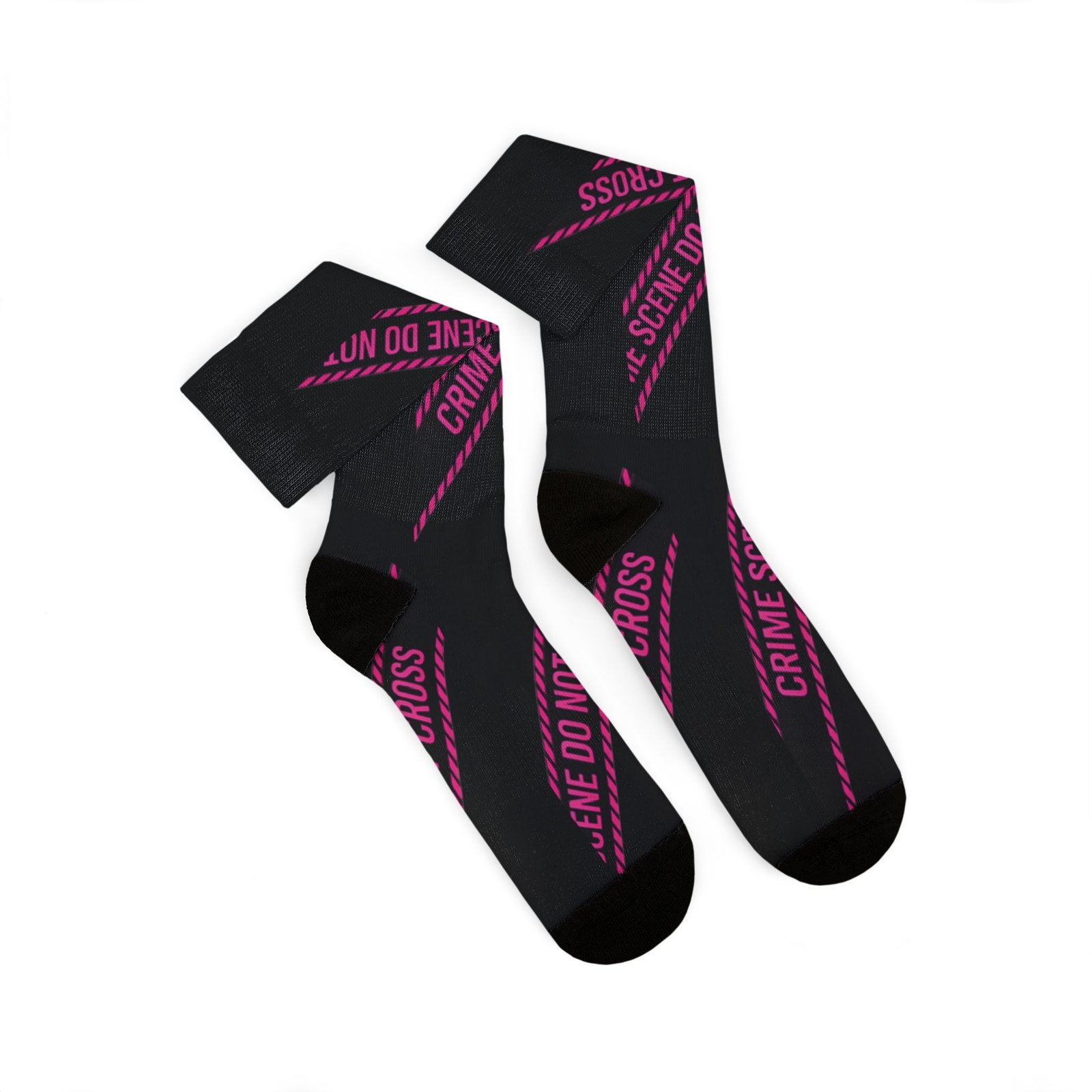 True Crime Scene Tape Socks - Black & Pink Novelty Crew Socks - Image 9