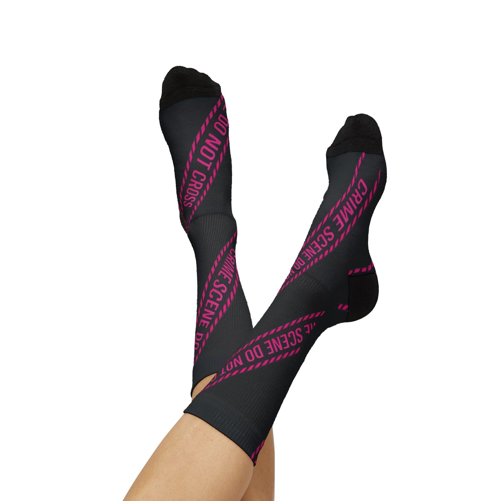 True Crime Scene Tape Socks - Black & Pink Novelty Crew Socks - Image 6